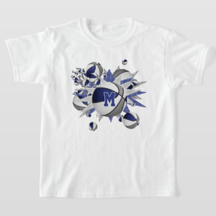 Meisje's blauw grijs basketballen sterren monogram t-shirt