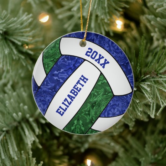 Meisjes Blauw Groen Volleybal Keepsake Keramisch Ornament (Boom)
