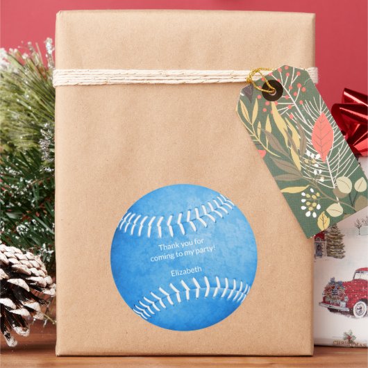 Meisjes blauw softbal sport partij dank u ronde sticker (Feestdagen)