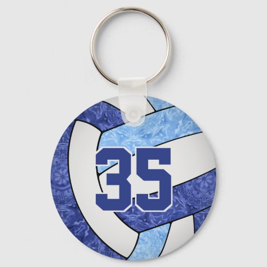 meisjes blauw wit volleybal aangepaste jersey numm sleutelhanger (Voorkant)