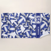 Meisjes blauw wit volleyballen patroon gepersonali strandlaken (Voorkant)