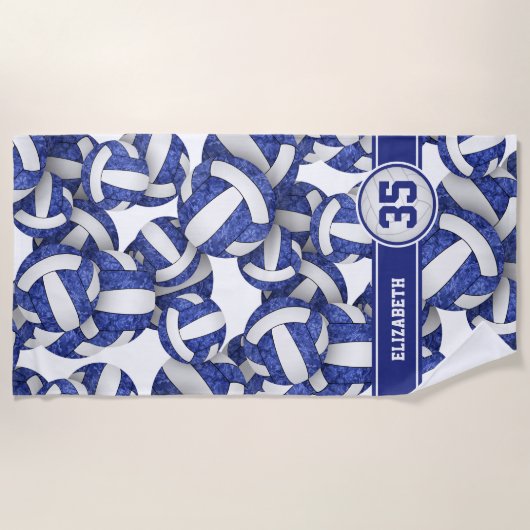 Meisjes blauw wit volleyballen patroon gepersonali strandlaken (Voorkant)