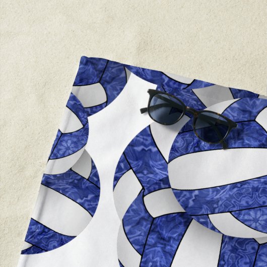 Meisjes blauw wit volleyballen patroon gepersonali strandlaken (In situ)