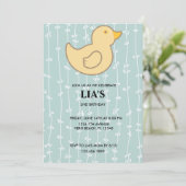 Meisjes Blauwe Gestreepte Eend Verjaardag Uitnodig Kaart (Staand voorkant)