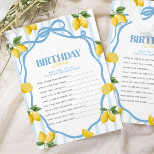 Meisjes Blauwe Lemon Amalfi 1e Verjaardag Trivia G Notitiekaartje