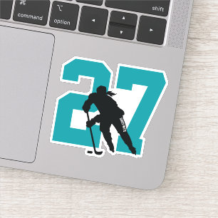 Meisjes Blauwgroen Aangepast Hockey Player-nummer Sticker