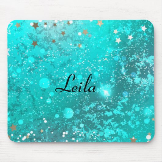 Meisjes Blauwgroen Aqua Blue Glitter Sparkle Monog Muismat (Voorkant)