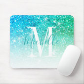 Meisjes Blauwgroen Aqua Blue Glitter Sparkle Monog Muismat (Met muis)