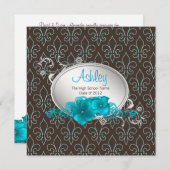 Meisjes Blauwgroen Blauw Bruin Fleur De Lis Afstud Kaart (Voorkant / Achterkant)