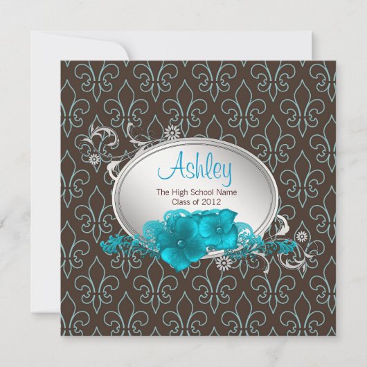 Meisjes Blauwgroen Blauw Bruin Fleur De Lis Afstud Kaart (Voorkant)