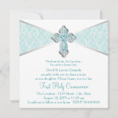 Meisjes Blauwgroen Blauw Eerste Heilige Communie Kaart (Achterkant)