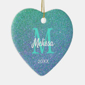 Meisjes Blauwgroen blauw glitter Sparkle Monogram Keramisch Ornament (Rechts)