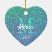 Meisjes Blauwgroen blauw glitter Sparkle Monogram Keramisch Ornament (Achterkant)