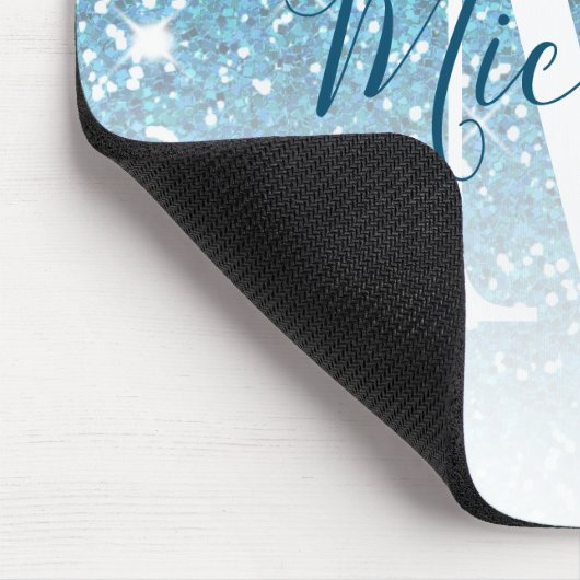 Meisjes Blauwgroen Blauw Glitter Sparkle Monogram Muismat (Hoek)