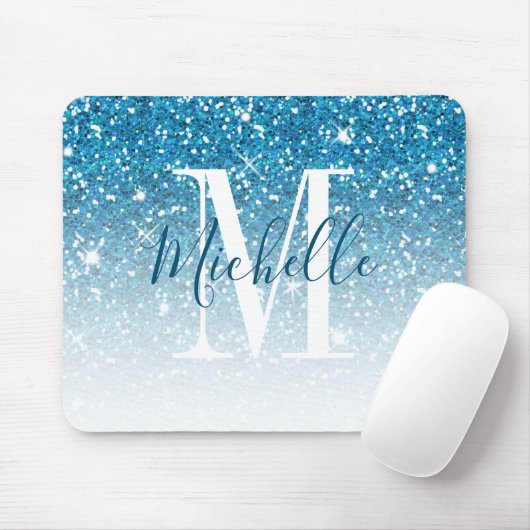 Meisjes Blauwgroen Blauw Glitter Sparkle Monogram Muismat (Met muis)