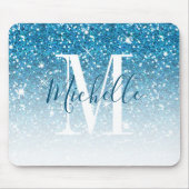 Meisjes Blauwgroen Blauw Glitter Sparkle Monogram Muismat (Voorkant)