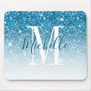 Meisjes Blauwgroen Blauw Glitter Sparkle Monogram  Muismat