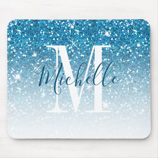 Meisjes Blauwgroen Blauw Glitter Sparkle Monogram Muismat (Voorkant)
