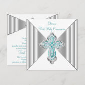 Meisjes Blauwgroen Blauwe Eerste Communie Kaart (Voorkant / Achterkant)