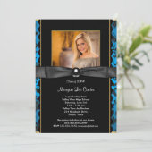 Meisjes Blauwgroen Blauwe Foto Afstuderen Aankondi Kaart (Staand voorkant)