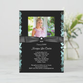 Meisjes Blauwgroen Blauwe Foto Afstuderen Aankondi Kaart (Staand voorkant)