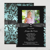 Meisjes Blauwgroen Blauwe Foto Afstuderen Aankondi Kaart (Voorkant / Achterkant)