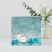 Meisjes Blauwgroen Blue Damask Afstudeeraankondigi Kaart (Staand voorkant)