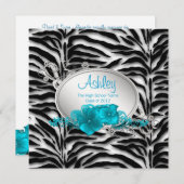 Meisjes Blauwgroen Blue Zebra Afstudeeraankondigin Kaart (Voorkant / Achterkant)
