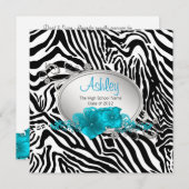 Meisjes Blauwgroen Blue Zebra Afstudeeraankondigin Kaart (Voorkant / Achterkant)