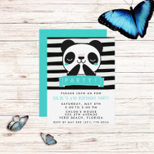 Meisjes Blauwgroen en zwarte Cute Panda Birthday P