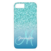 Meisjes Blauwgroen Faux Glitter Monogram Naam Pers Case-Mate iPhone Case (Achterkant)