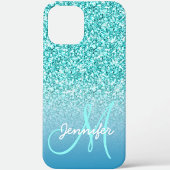 Meisjes Blauwgroen Faux Glitter Monogram Naam Pers Case-Mate iPhone Case