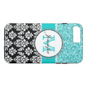 Meisjes, Blauwgroen, Glitter Black Damask geperson Case-Mate iPhone Case (Achterkant (Horizontaal))