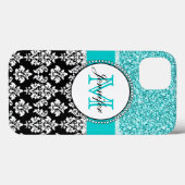 Meisjes, Blauwgroen, Glitter Black Damask geperson Case-Mate iPhone Case (Achterkant (horizontaal))