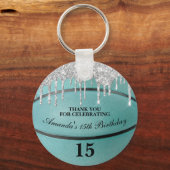 Meisjes Blauwgroen Glitter Drip Basketball Party F Sleutelhanger (Voorkant)