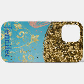 Meisjes Blauwgroen Glitter Gold Ombre Monogram Naa Case-Mate iPhone Case (Achterkant (horizontaal))
