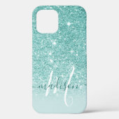 Meisjes Blauwgroen Glitter Monogram Naam Case-Mate iPhone Case (Achterkant)