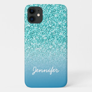 Meisjes Blauwgroen Glitter Monogram Naam Gepersona Case-Mate iPhone Case