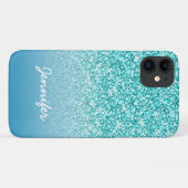 Meisjes Blauwgroen Glitter Monogram Naam Gepersona Case-Mate iPhone Case (Achterkant (horizontaal))