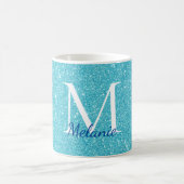 Meisjes Blauwgroen Glitter Monogram Naam Koffiemok (Center)