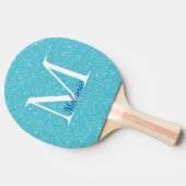 Meisjes Blauwgroen Glitter Monogram Naam Tafeltennisbatje (Zijkant)