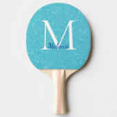 Meisjes Blauwgroen Glitter Monogram Naam Tafeltennisbatje (Voorkant)