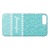 Meisjes, Blauwgroen glitter, Zebra Stripes geperso Case-Mate iPhone Case (Achterkant (Horizontaal))