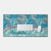 Meisjes blauwgroen groen zilverglitter blad monogr bureaumat (Keyboard & Muis)