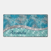 Meisjes blauwgroen groen zilverglitter blad monogr bureaumat (Voorkant)