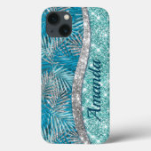 Meisjes blauwgroen groen zilverglitter blad monogr Case-Mate iPhone case (Achterkant)