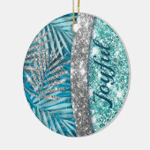 Meisjes blauwgroen groen zilverglitter blad monogr keramisch ornament (Links)