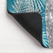 Meisjes blauwgroen groen zilverglitter blad monogr muismat (Hoek)