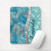 Meisjes blauwgroen groen zilverglitter blad monogr muismat (Met muis)