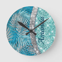 Meisjes blauwgroen groen zilverglitter blad monogr